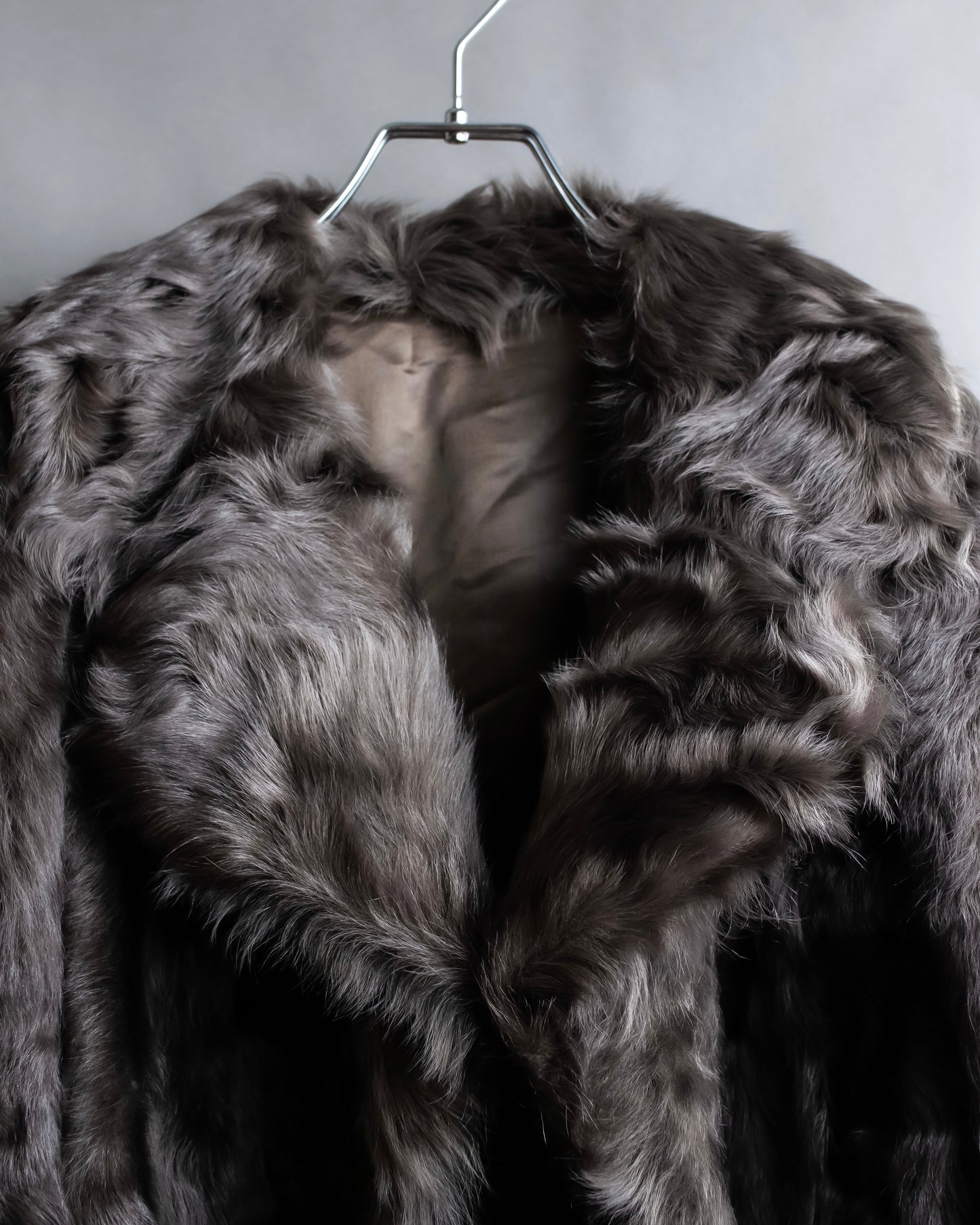 "EMBA" Large collar mid length fur coat