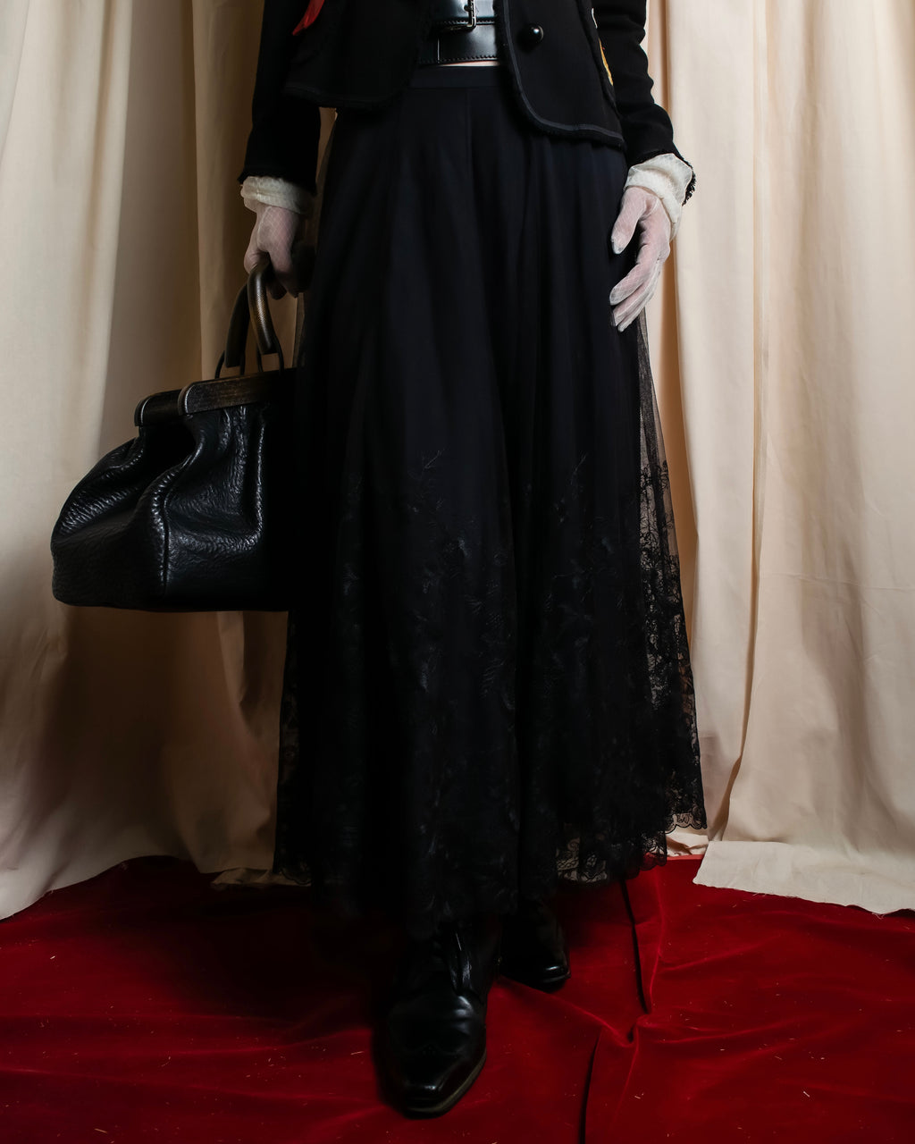 "LOUIS VUITTON" Tiered embroidered design flared skirt