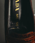 "PRADA" 90's-00's Croc embossed leather penny loafers