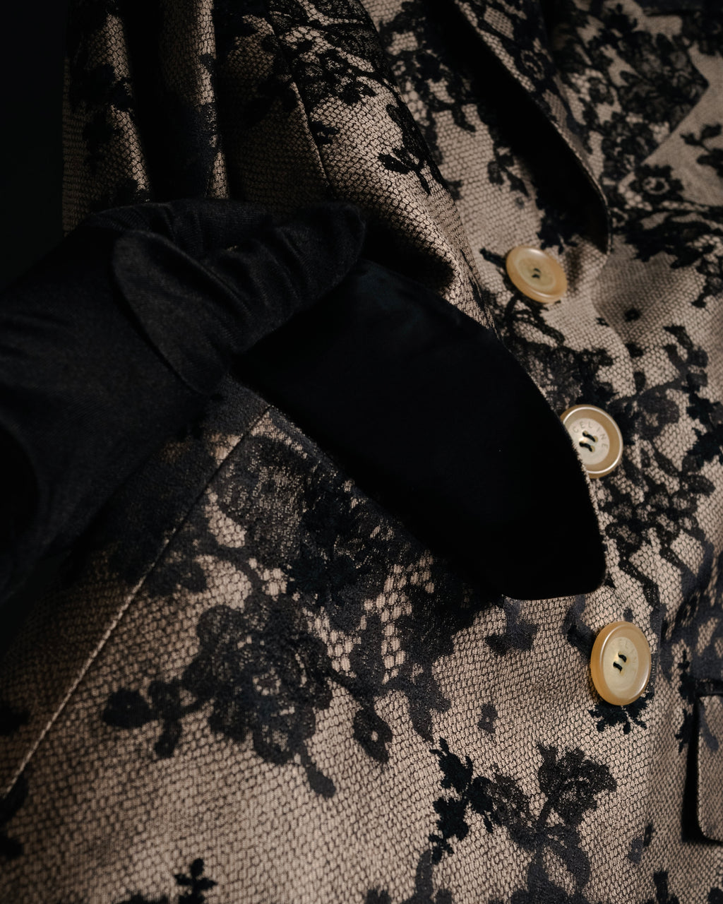 “CELINE” 00’s Lace overlay silk blend tailored jacket