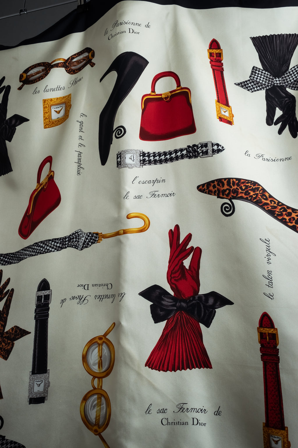 "Christian Dior" Parisian accessory motif silk scarf