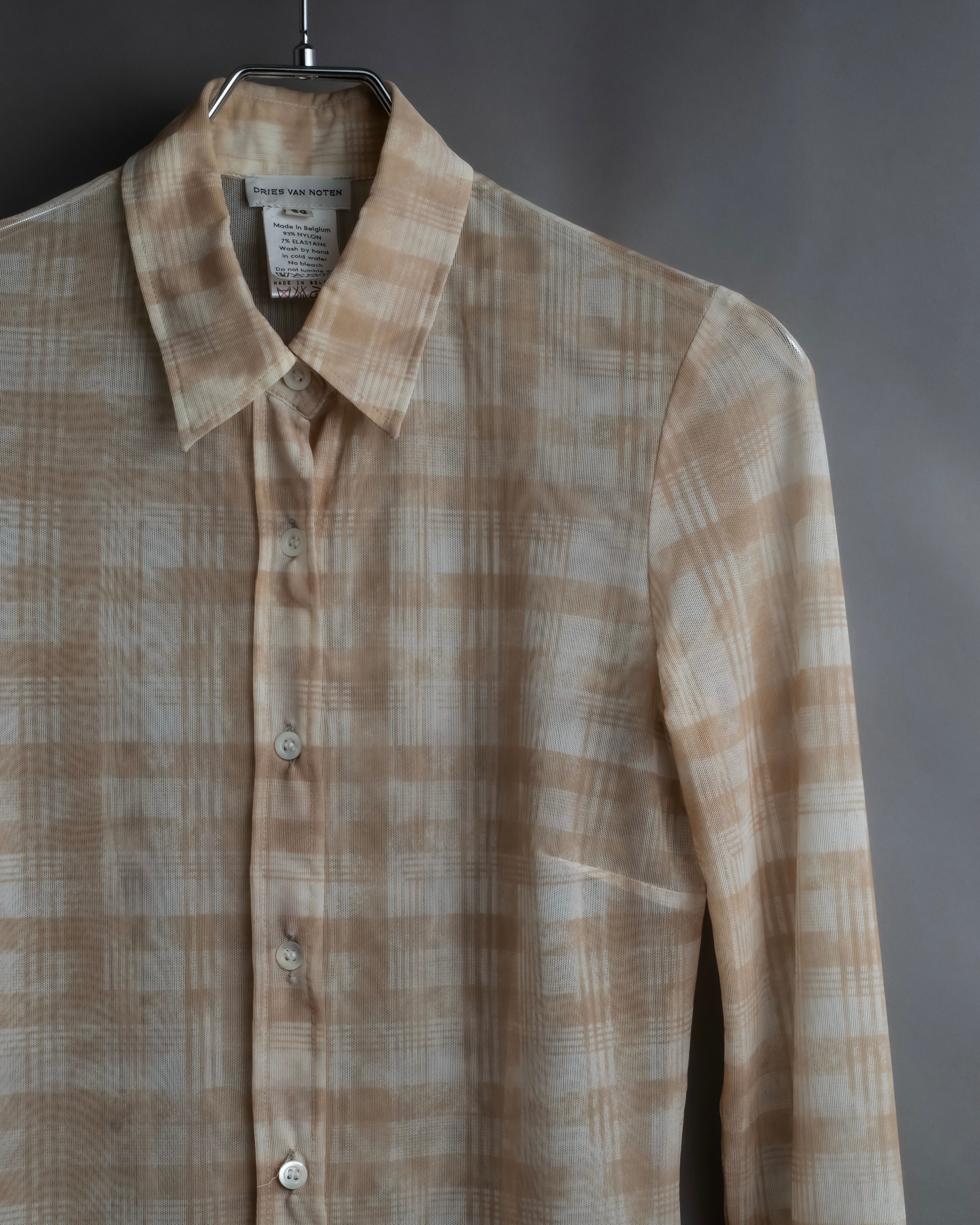 "DRIES VAN NOTTEN" Check pattern sheer shirt & sleeveless tops