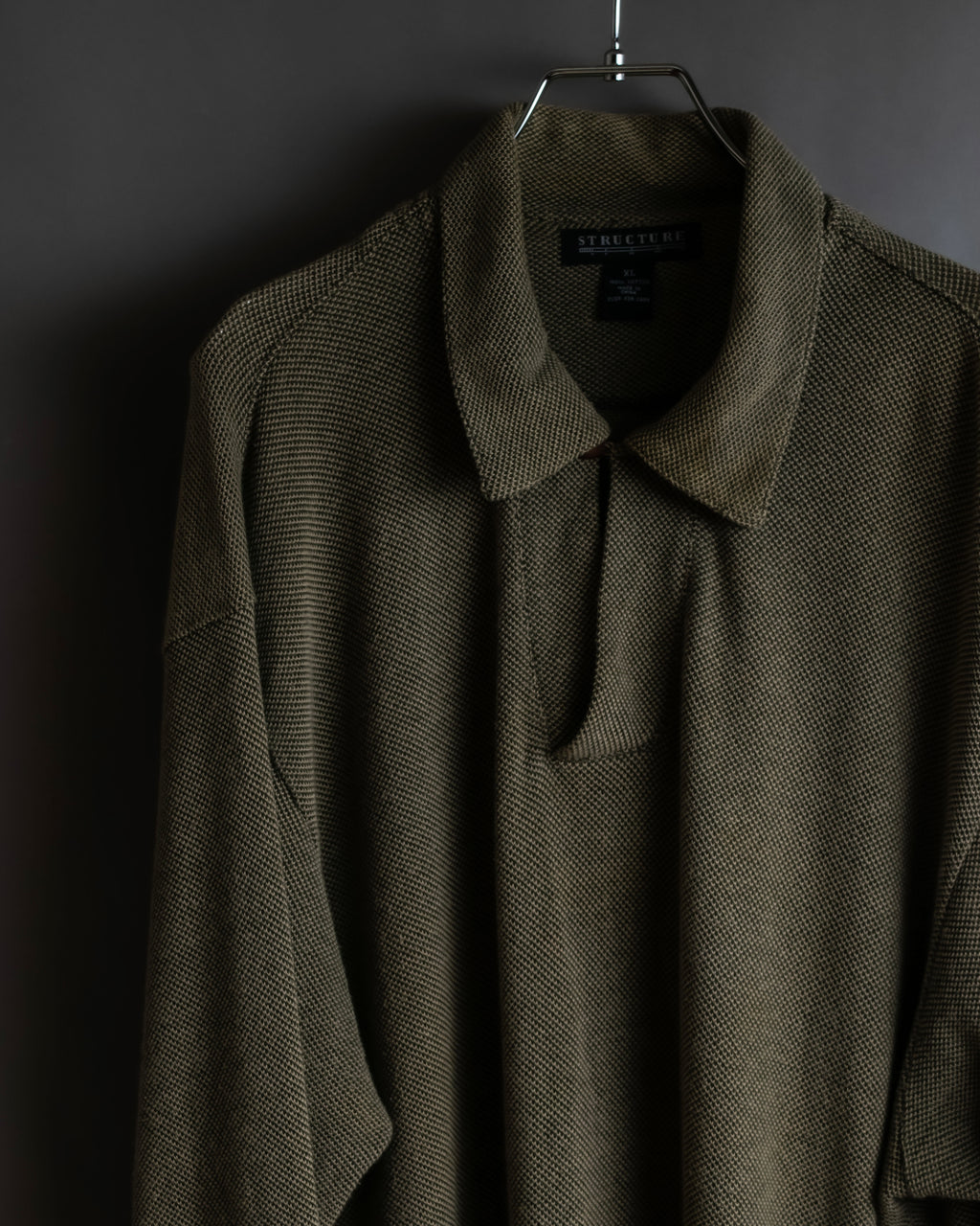 "Vintage herringbone long sleeve polo shirt"