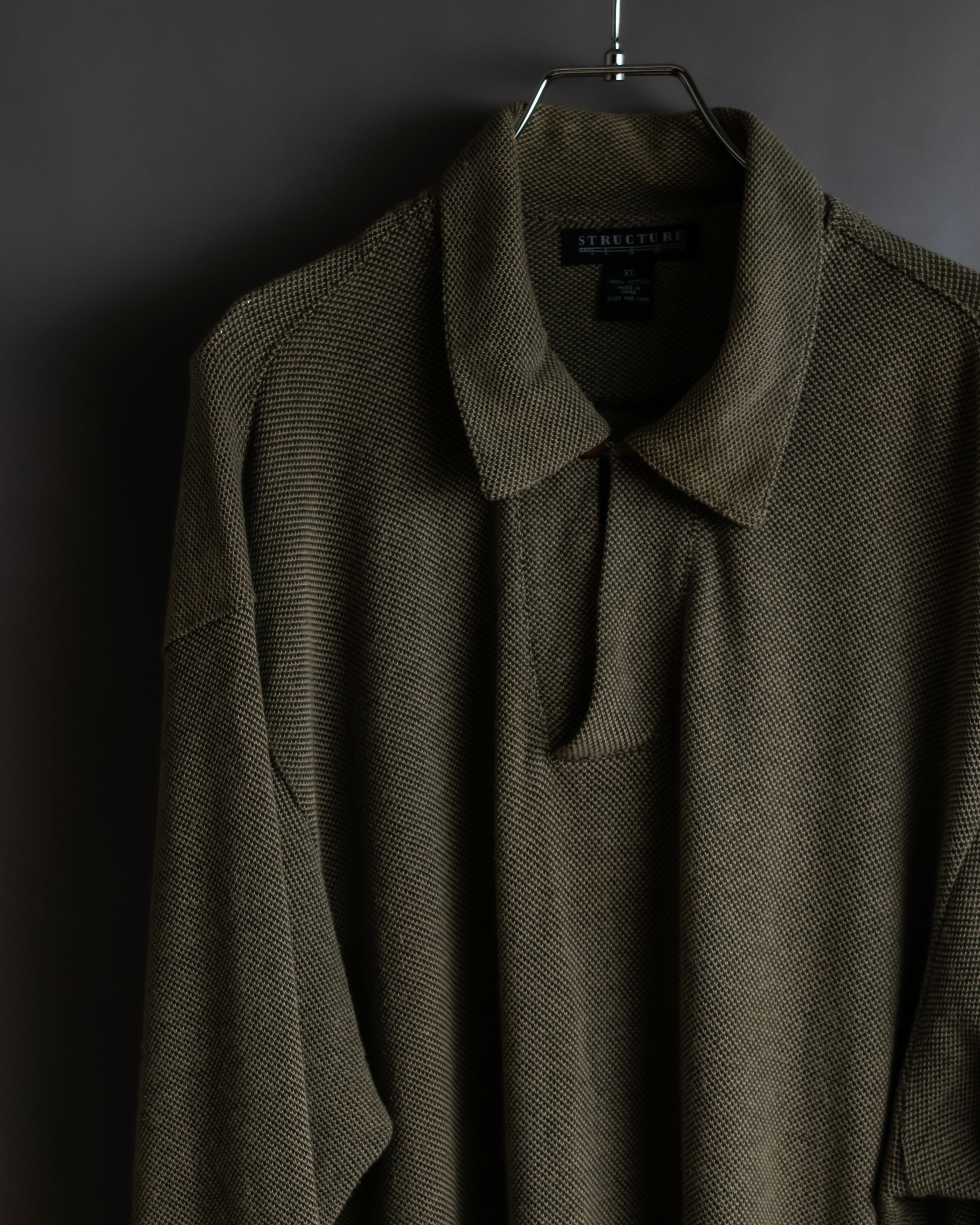 "Vintage herringbone long sleeve polo shirt"