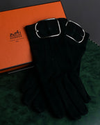 "HERMES" Silver buckle design suede leather gloves