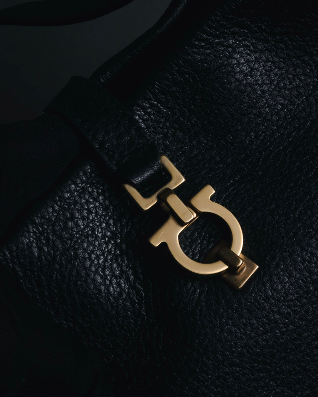 “Salvatore Ferragamo” Pebbled leather gancini hobo shoulder bag