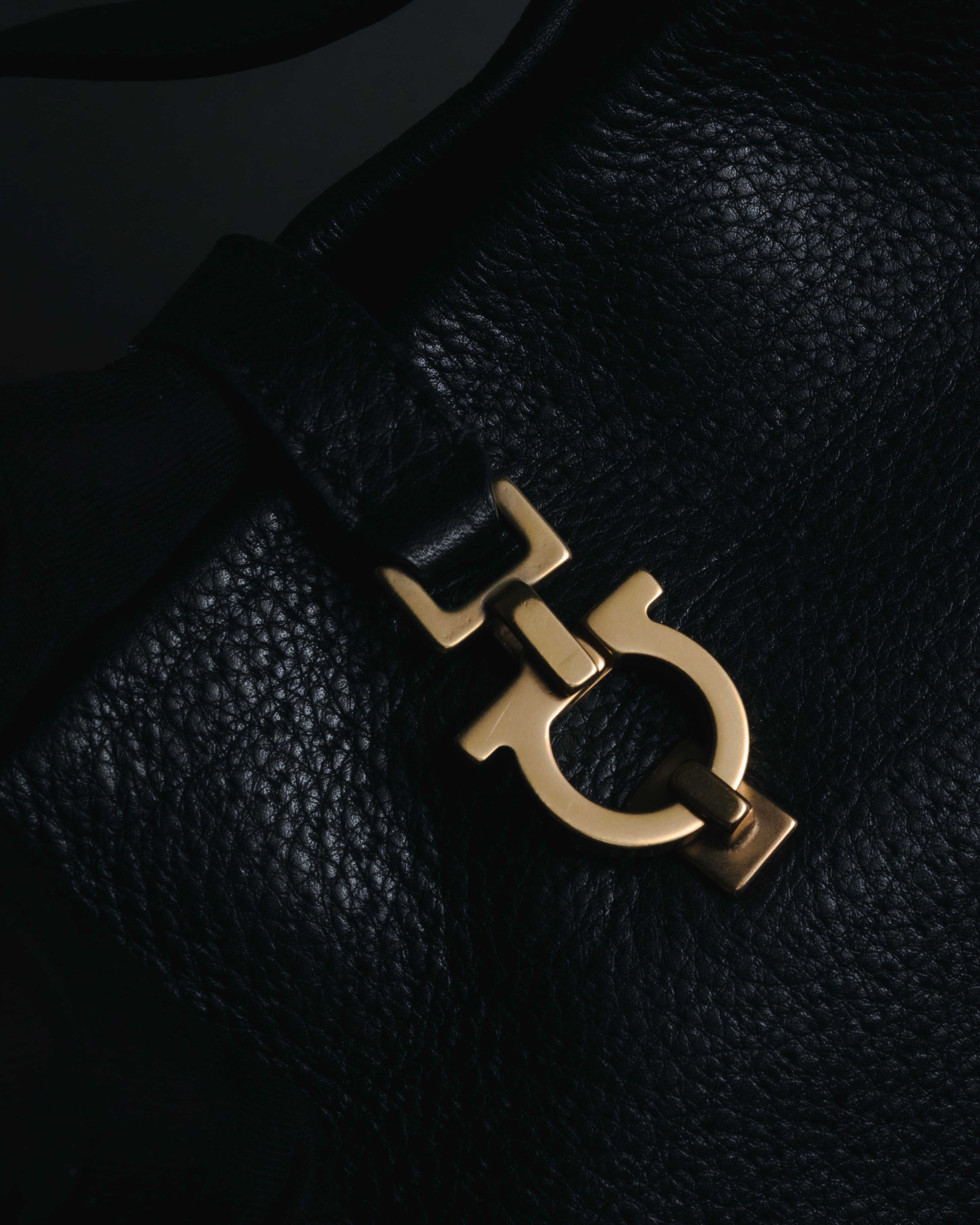 “Salvatore Ferragamo” Pebbled leather gancini hobo shoulder bag