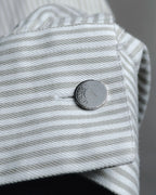 "HERMES" 90’s-00’s Cleric collar striped cotton shirt