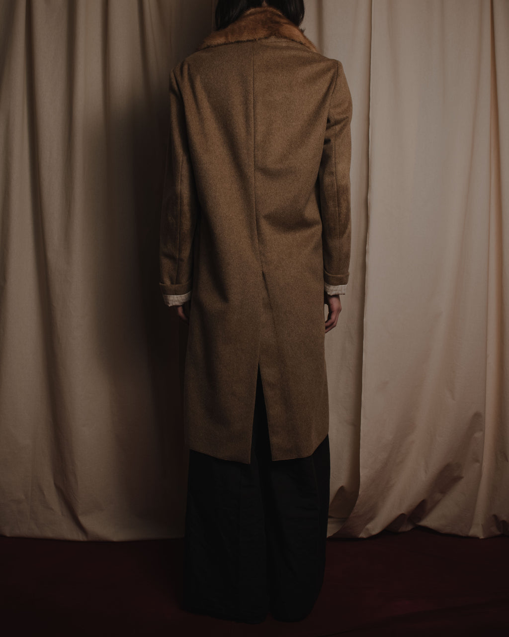 "PRADA" 90’s-00’s embellished fur-collar stretch tech coat