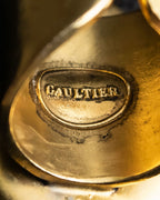 "JEAN PAUL GAULTIER" Cross motif leather panel gold ring