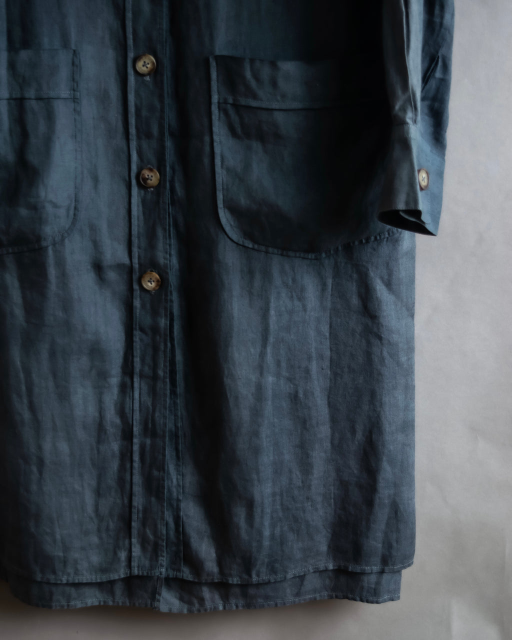 "HERMES" 90's Military detail linen long shirt dress