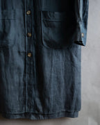 "HERMES" 90's Military detail linen long shirt dress