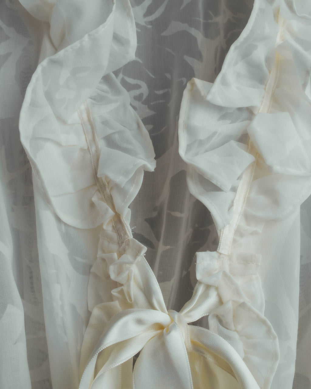 “Yves Saint Laurent” 80’s-90’s Sheer floral ruffle lingerie robe