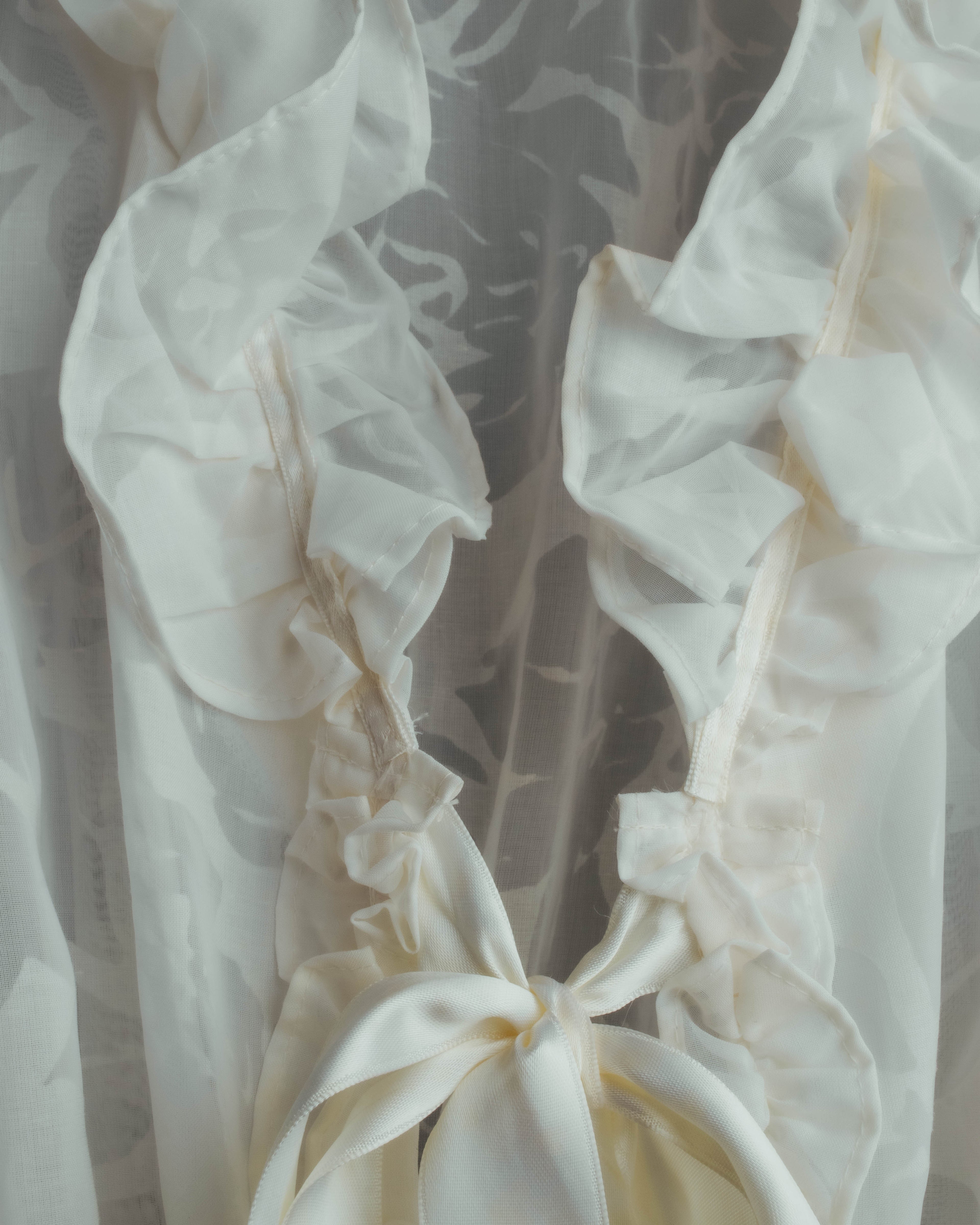 “Yves Saint Laurent” 80’s-90’s Sheer floral ruffle lingerie robe