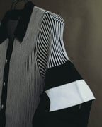 "Salvatore Ferragamo" 00's-10's Monochrome striped cotton knit polo