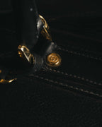 -SPECIAL- "GUCCI" 70's-80's Crest-detailed black leather two-way duffle bag