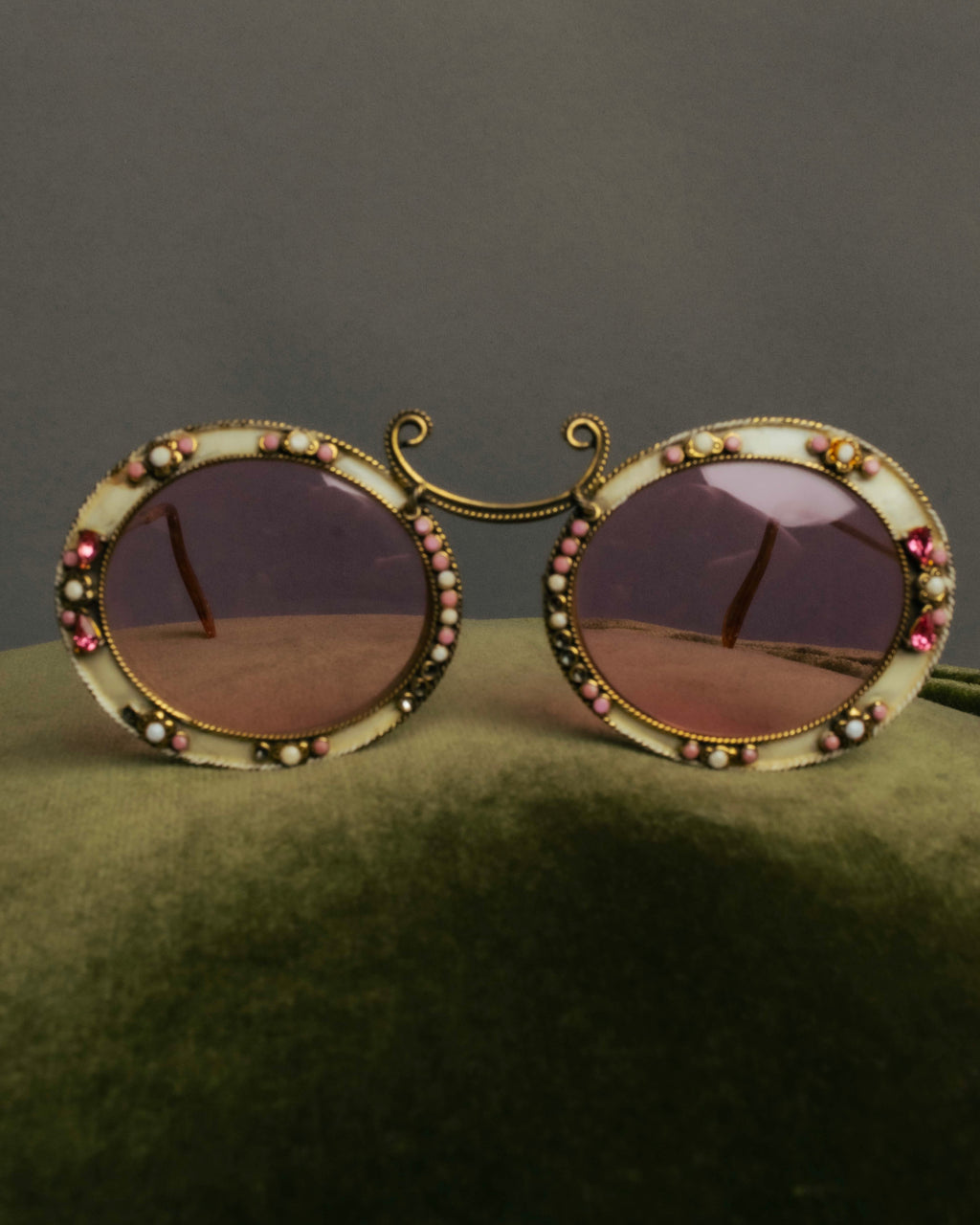 "Christian Dior" 70's-80's Vintage ornate jewel-embellished round sunglasses