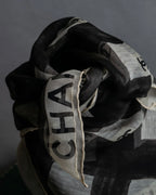 "CHANEL" Coco mark grid pattern silk scarf
