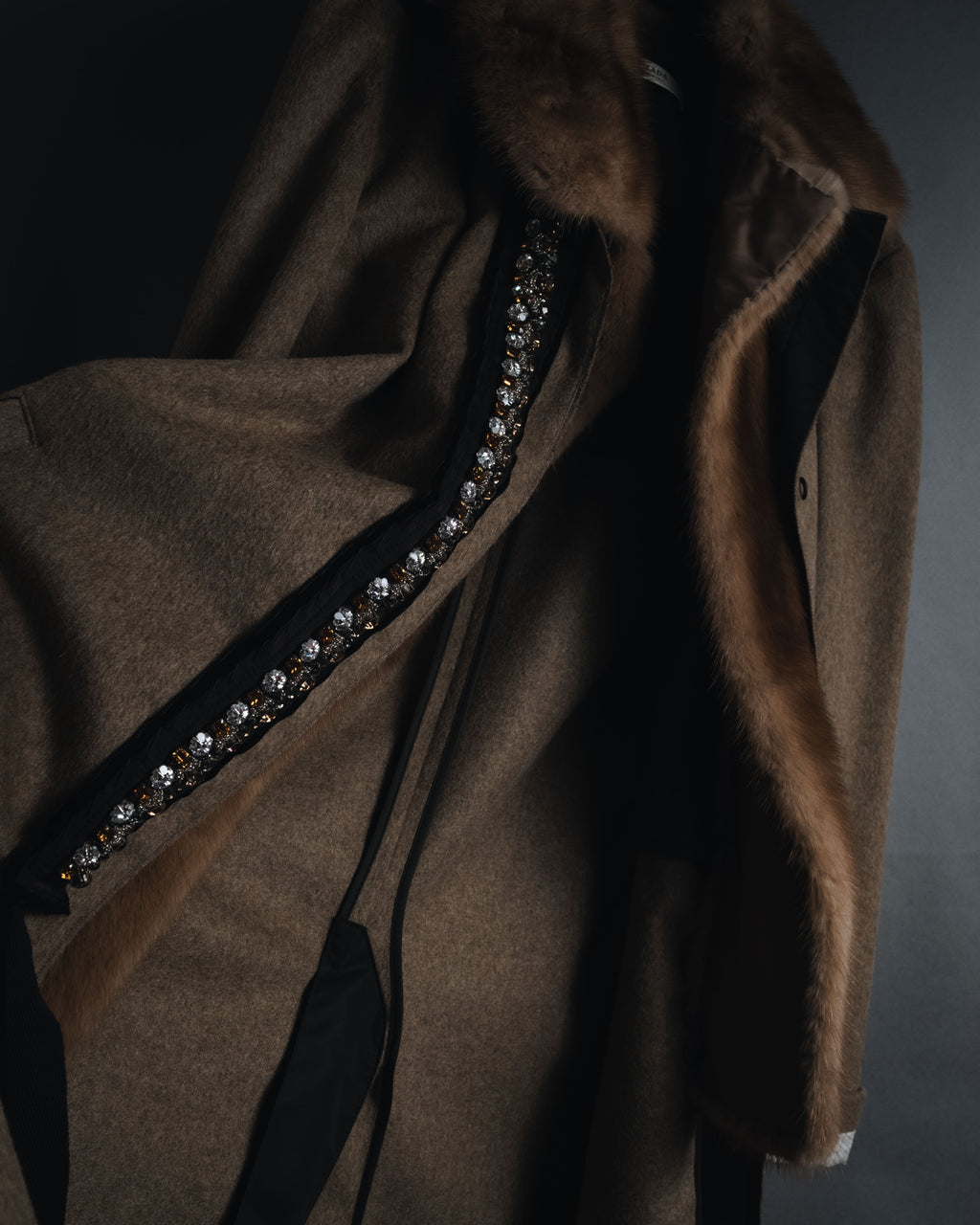 "PRADA" 90’s-00’s embellished fur-collar stretch tech coat