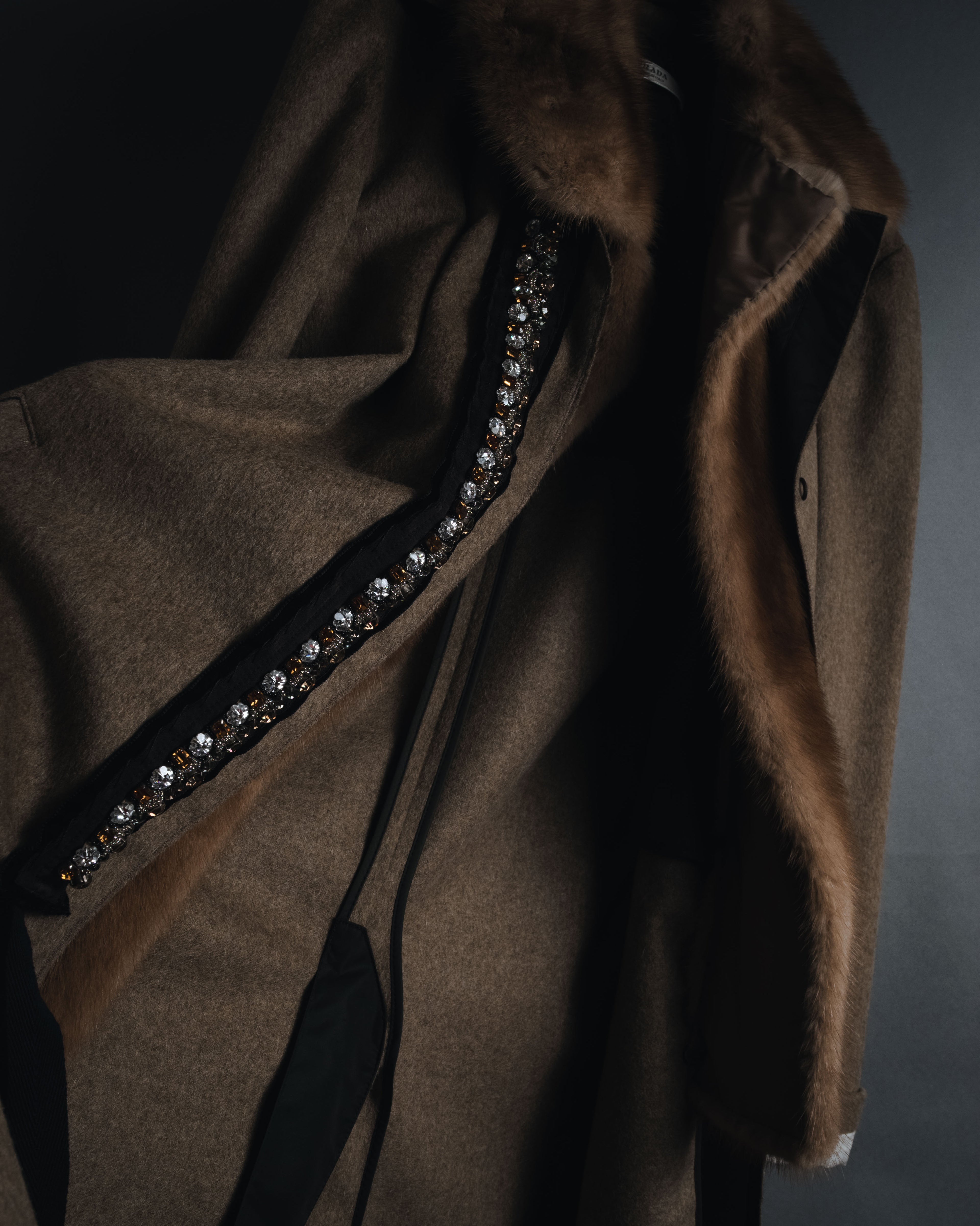 "PRADA" 90’s-00’s embellished fur-collar stretch tech coat