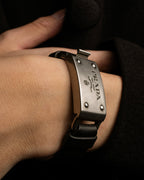 "PRADA" Logo engraved metal plate design leather bracelet