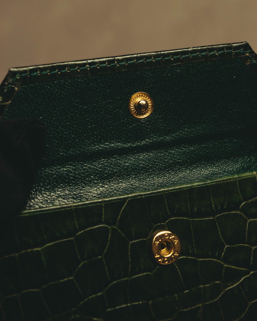 "Yves Saint Laurent" 80's Dark green crocodile compact wallet