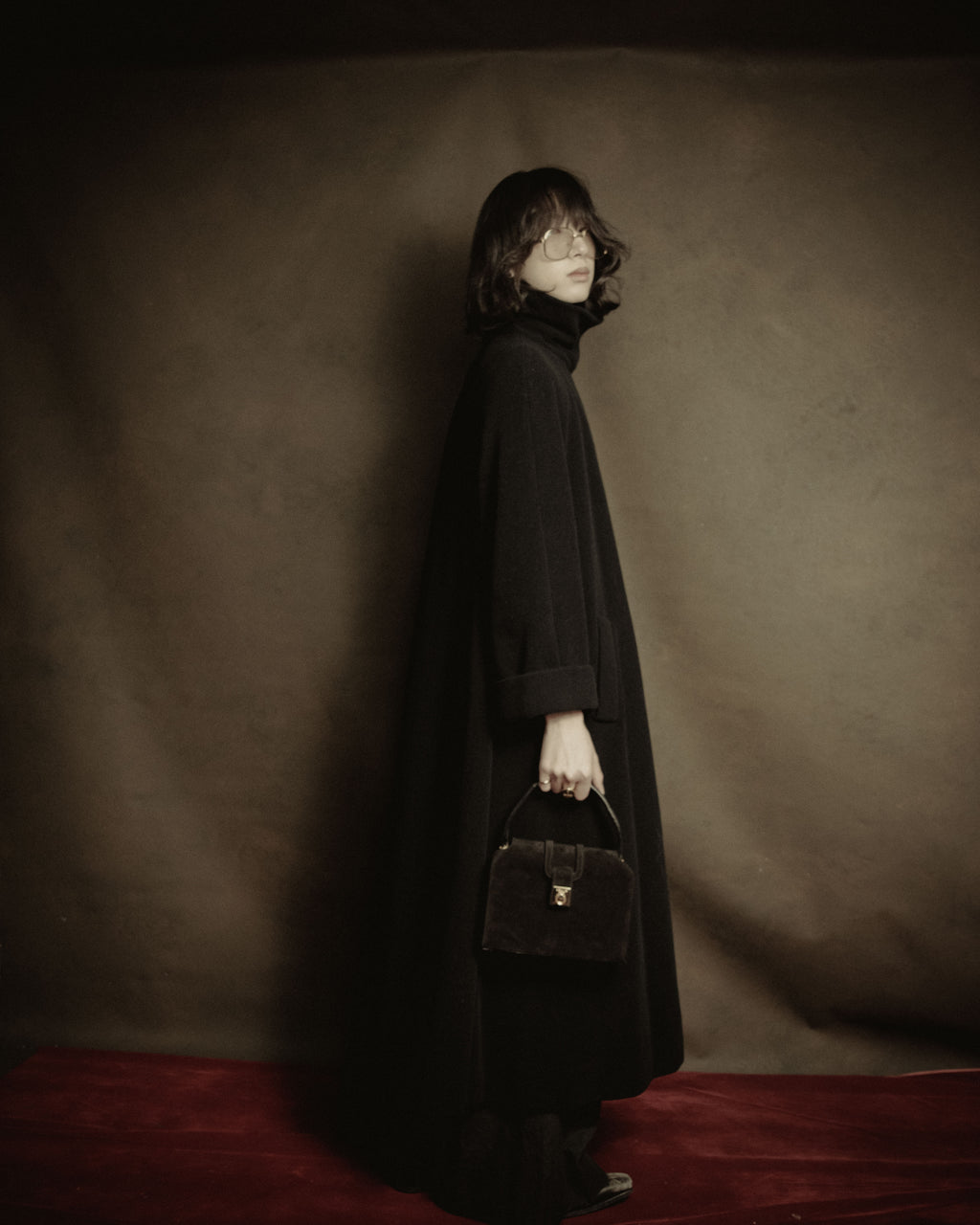 –SPECIAL– "CELINE" 70’s-80’s suede top handle ring closure handbag