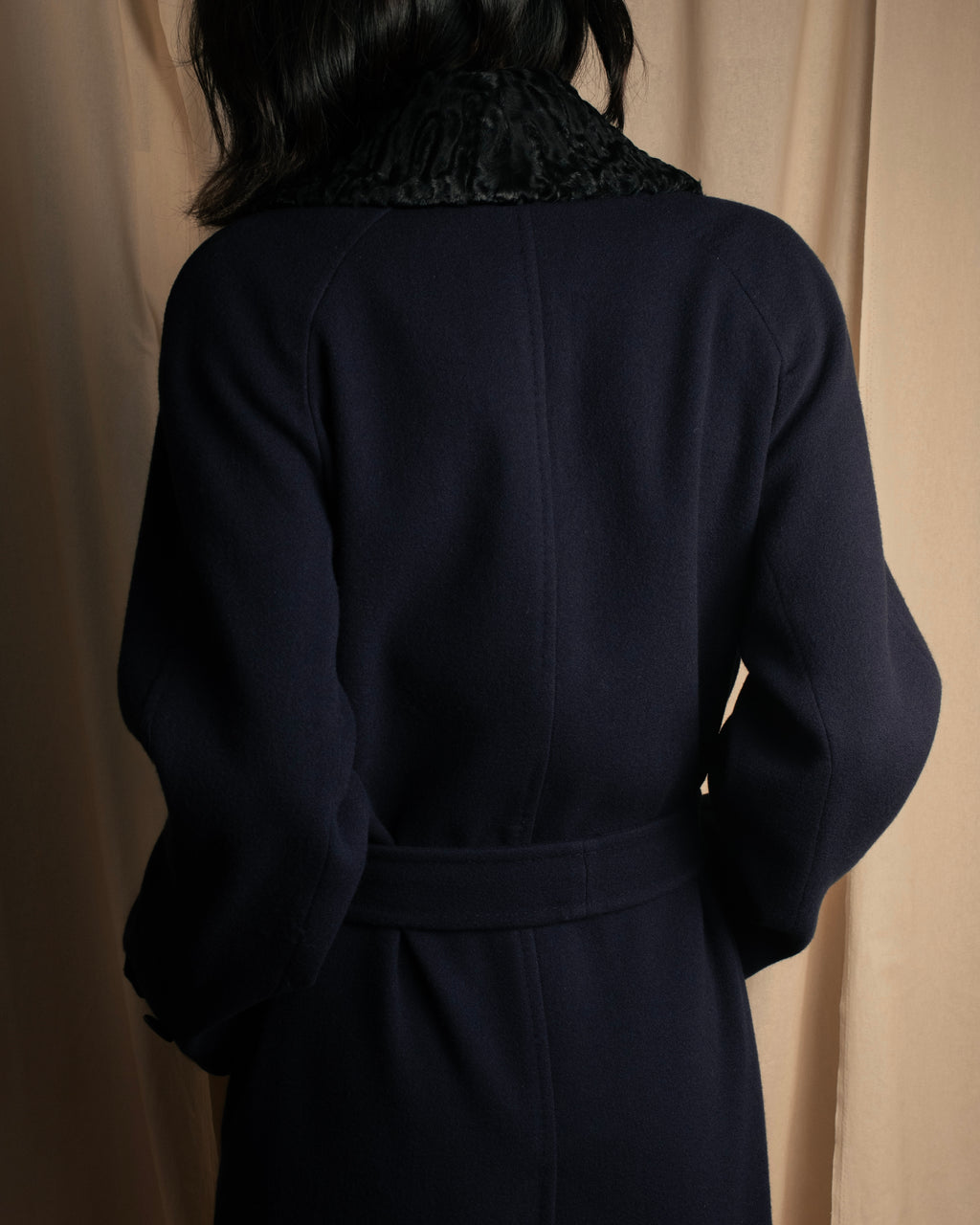-SPECIAL- "CARUSO"
 Fur collar design belted melton coat