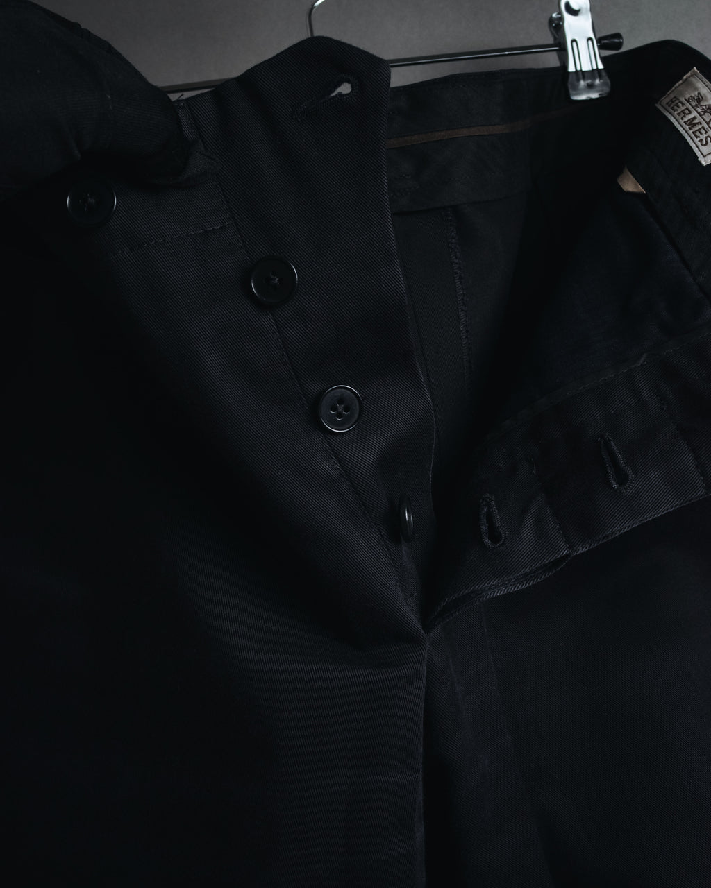 "HERMES" 00’s high density cotton twill lamb leather accents pants