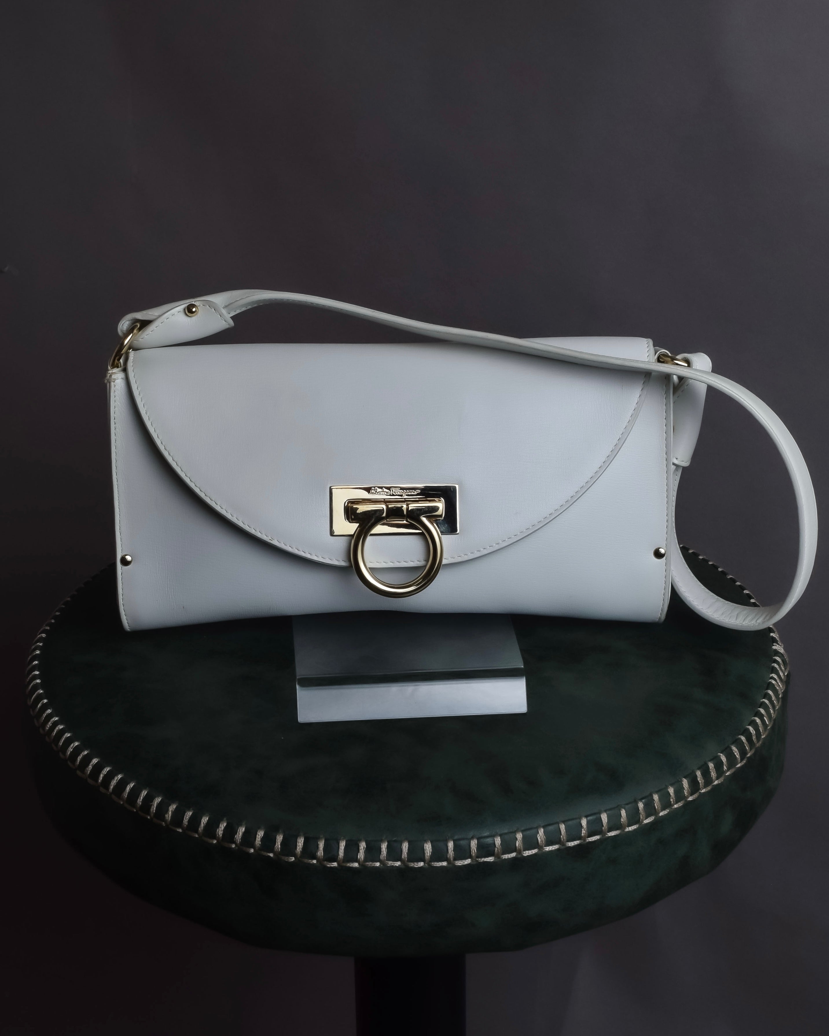 "Salvatore Ferragamo" Gancini motif structured white leather bag