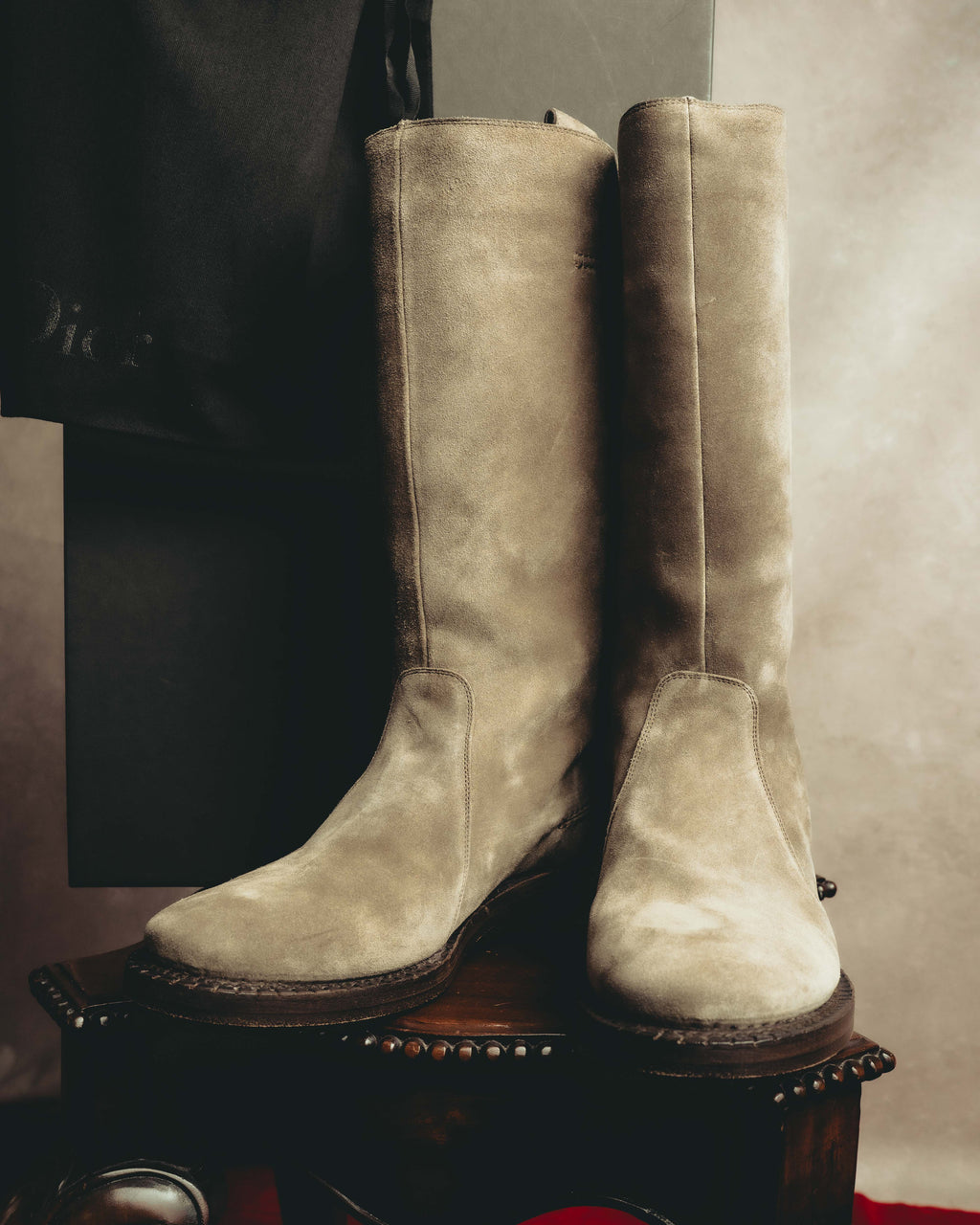 -SPECIAL- “Dior” 00’s Taupe suede square toe riding boots