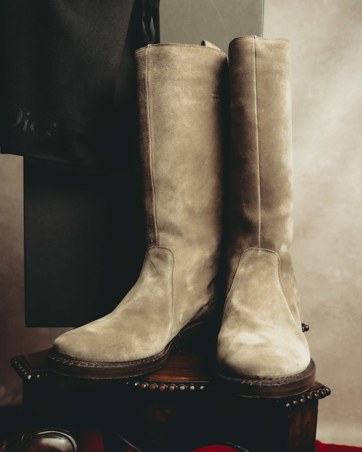 -SPECIAL- “Dior” 00’s Taupe suede square toe riding boots