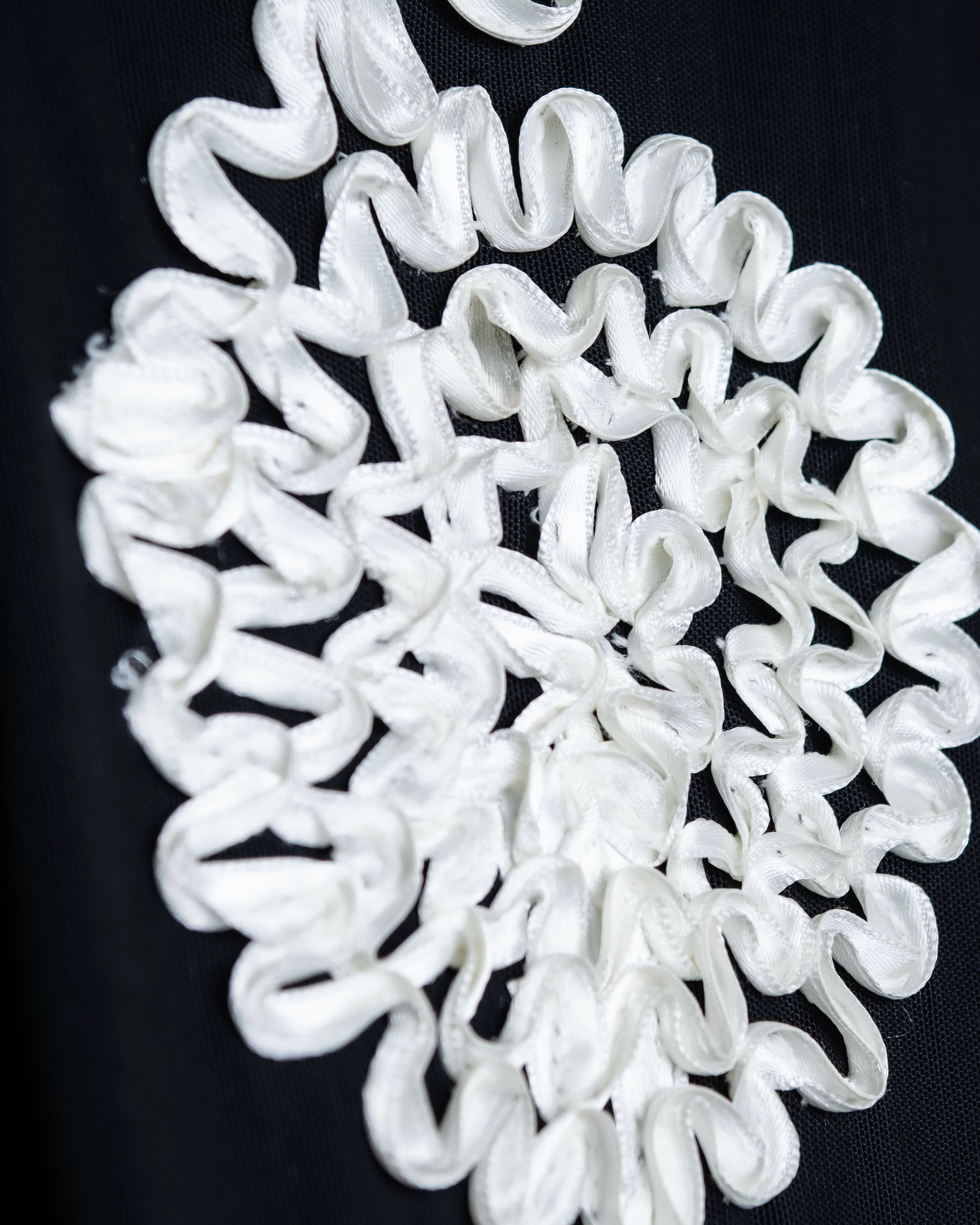 Vintage double zip ribbon flower design sheer jacket