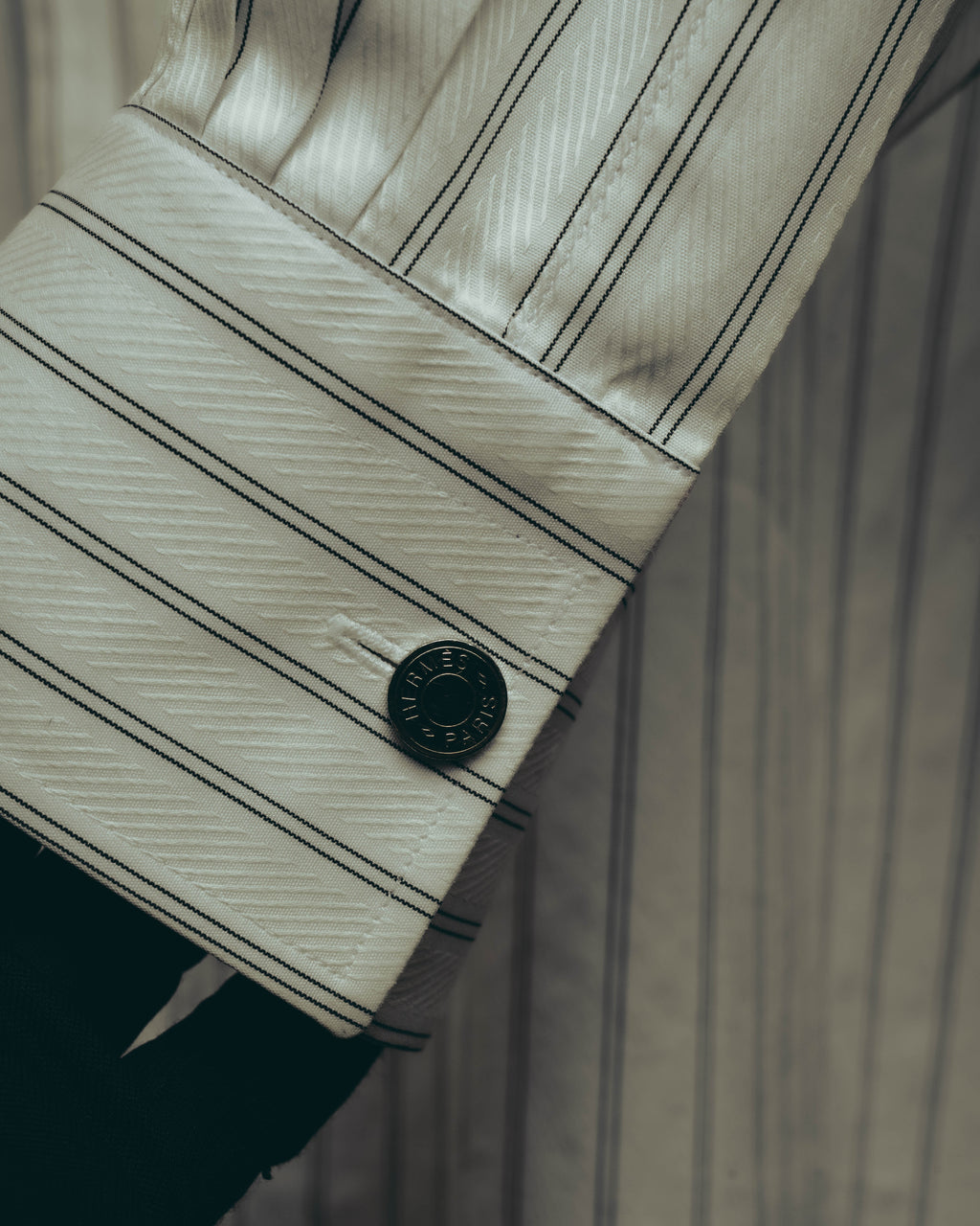 -SPECIAL- “HERMES” 80’s tonal jacquard pinstripe French cuff shirt