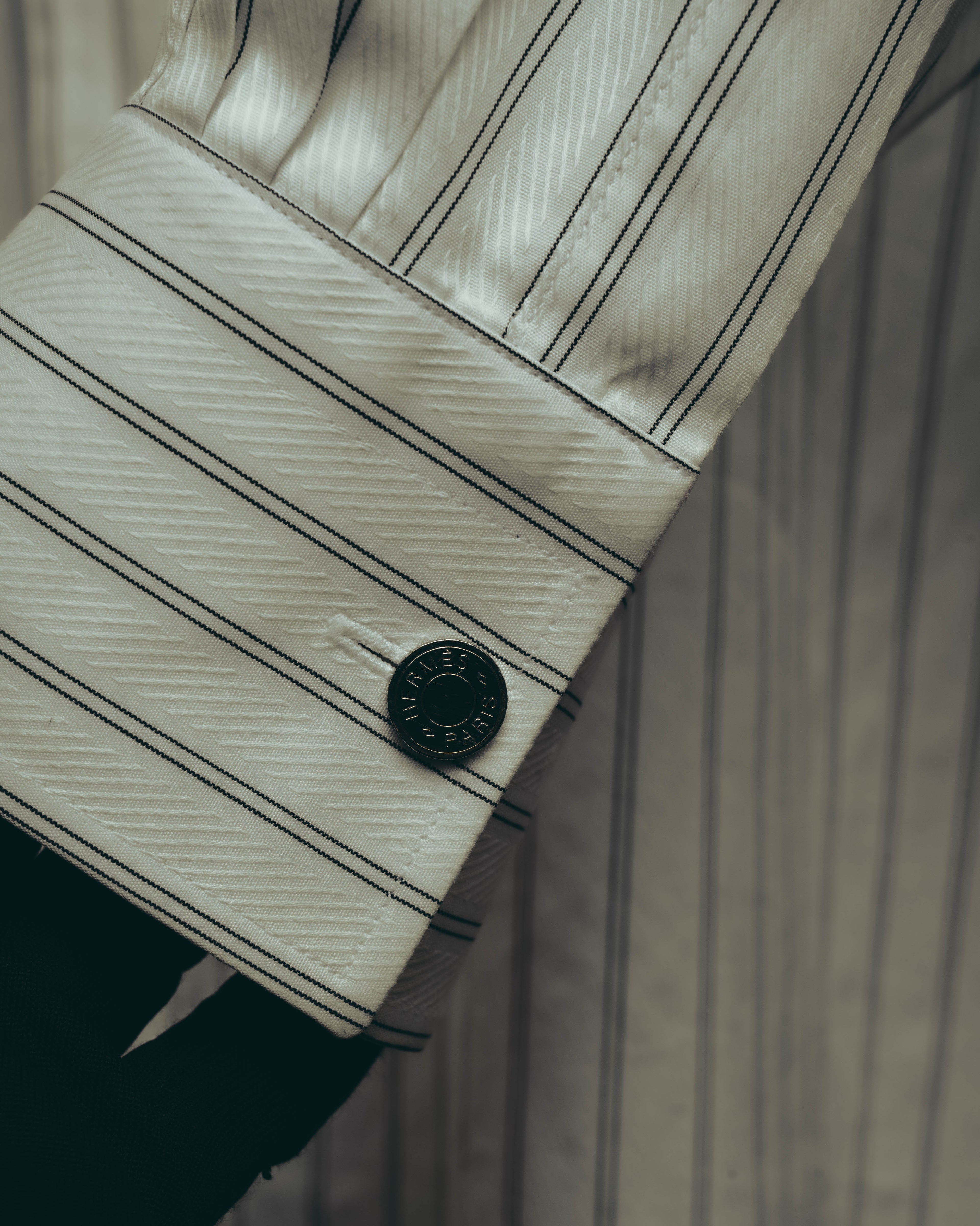 -SPECIAL- “HERMES” 80’s tonal jacquard pinstripe French cuff shirt