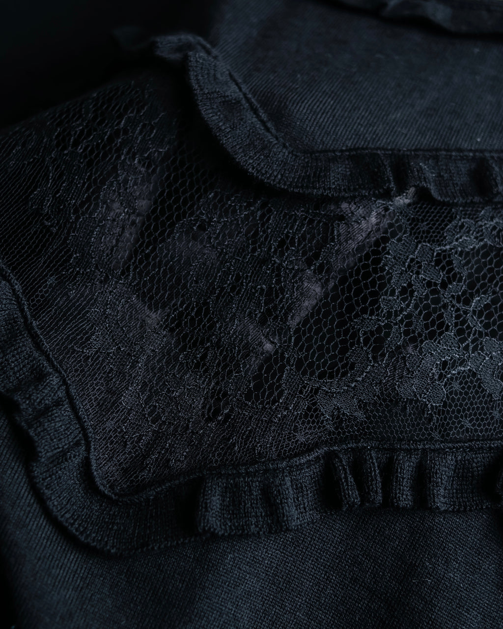 "VALENTINO" Ruffle＆lace design black knit