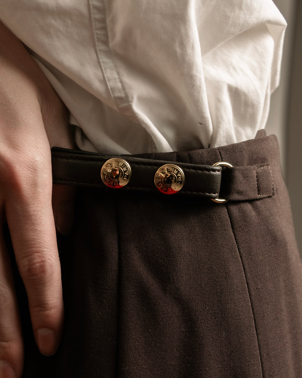 "HERMES" 90's Gold parts design derived from horse tack flared skirt