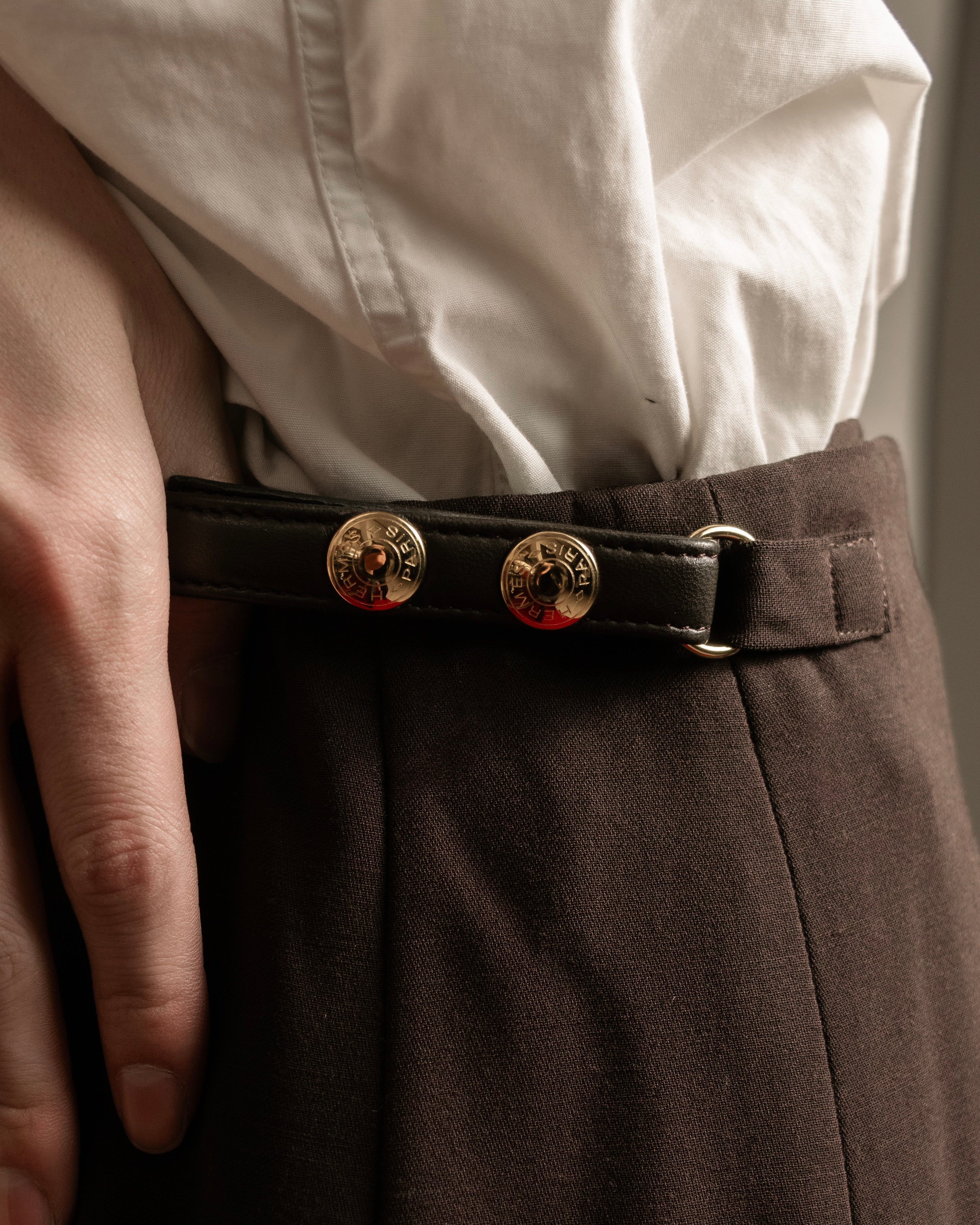 "HERMES" 90's Gold parts design derived from horse tack flared skirt