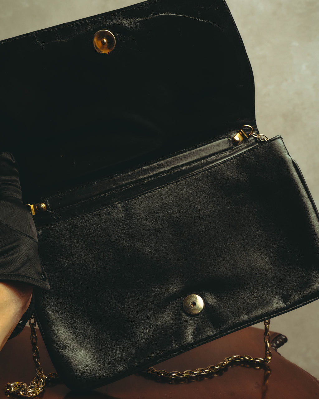 “BALENCIAGA” 80’s-early 90’s double BB leather chain shoulder bag
