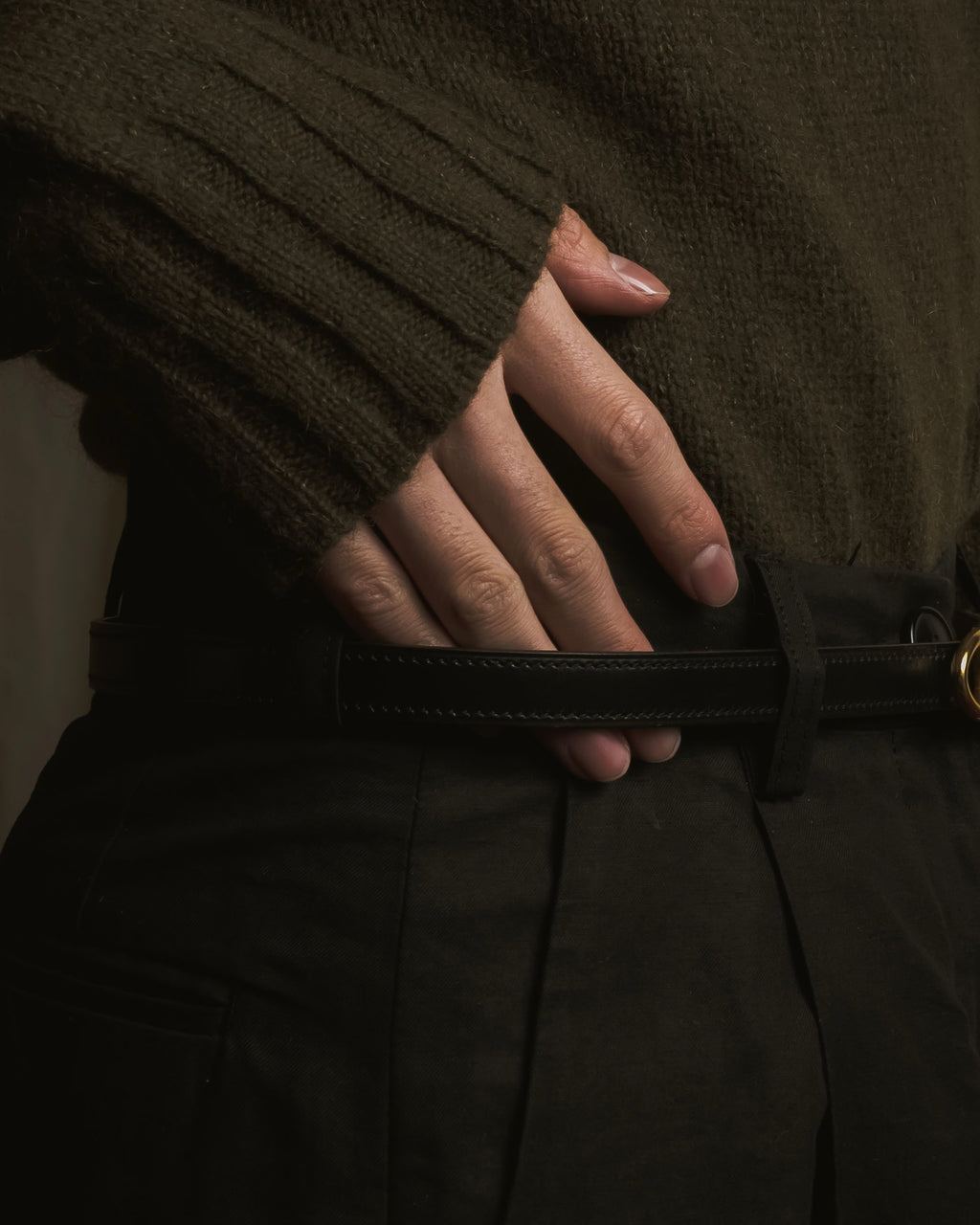 Cinturón de cuero con hebilla de motivo cadena de ancla "HERMES"