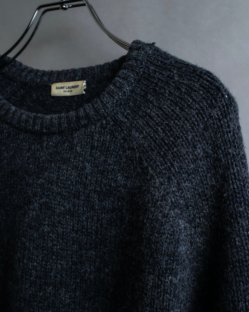 "Saint Laurent" Long-haired wool charcoal tone knit pullover