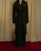 "FENDI" 90’s-00’s Sculptural belted leopard cat fur collar alpaca coat