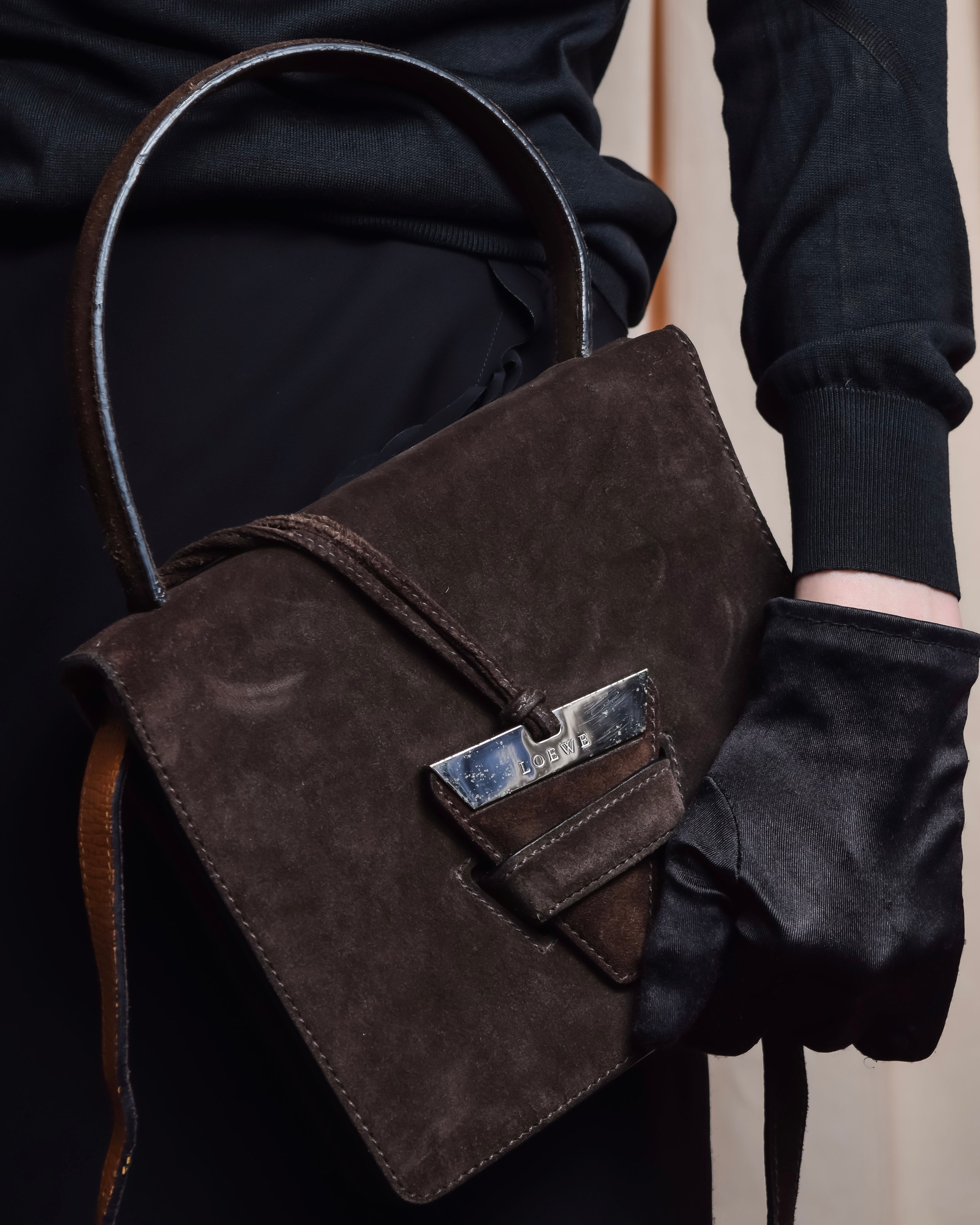 "LOEWE" Textured suede panel barcelona shoulder bag
