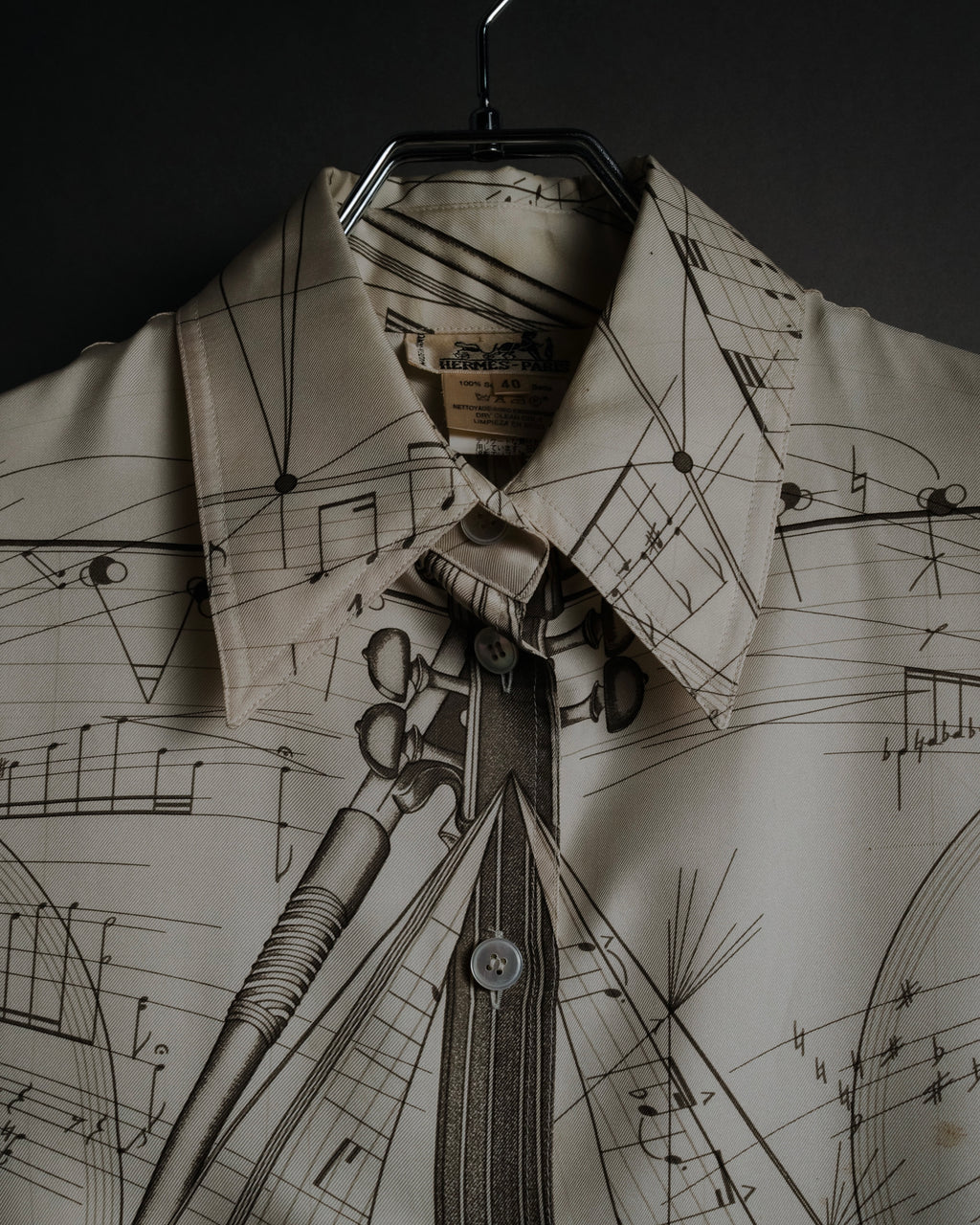 –SPECIAL– "HERMES" 90’s La musique des sphères silk twill printed shirt