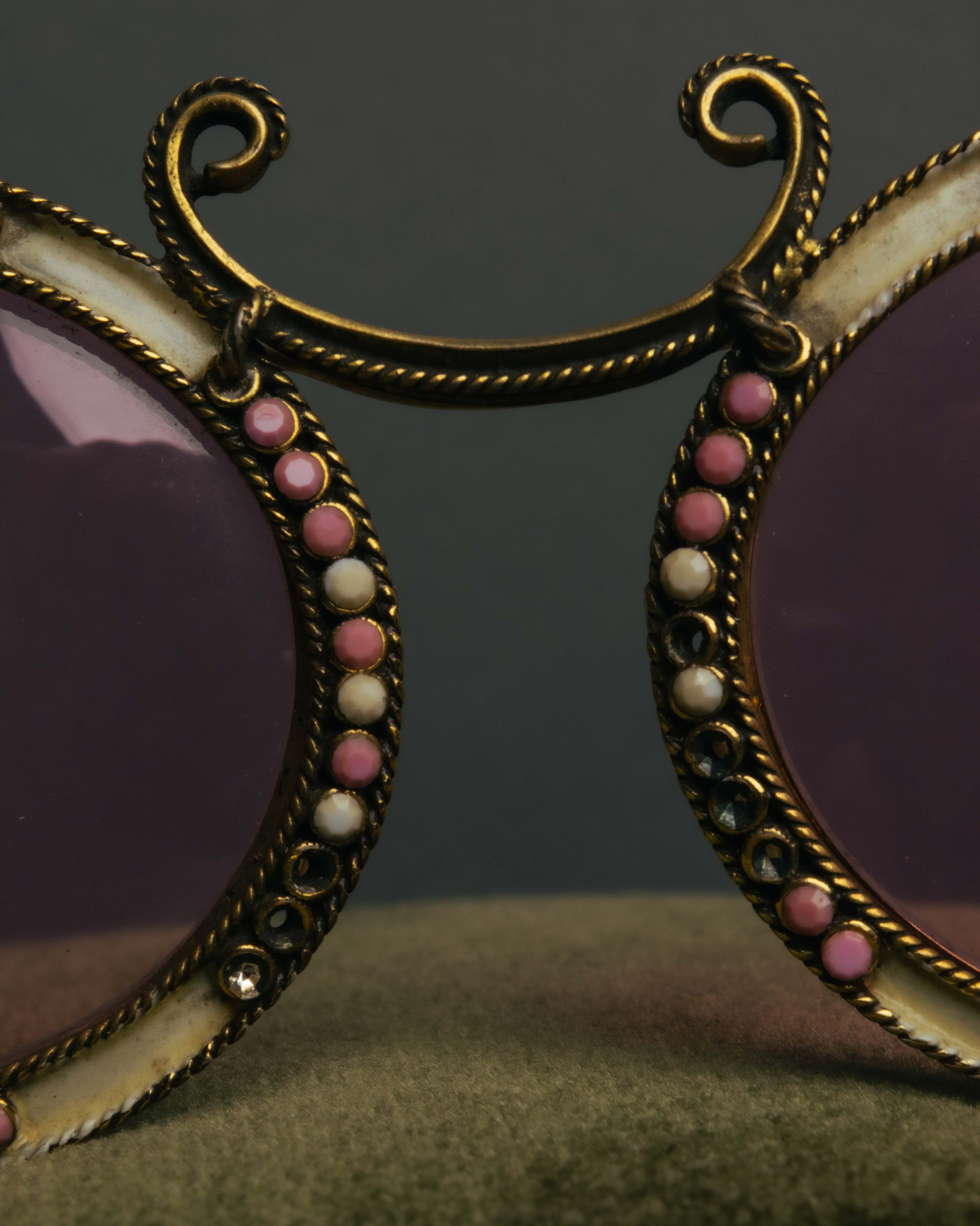 "Christian Dior" 70's-80's Vintage ornate jewel-embellished round sunglasses