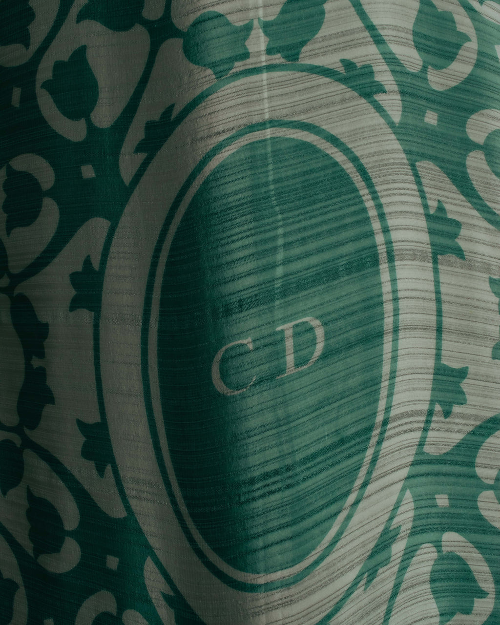 "Christian Dior" 85's-95's Vintage emerald tulip botanical silk shantung scarf
