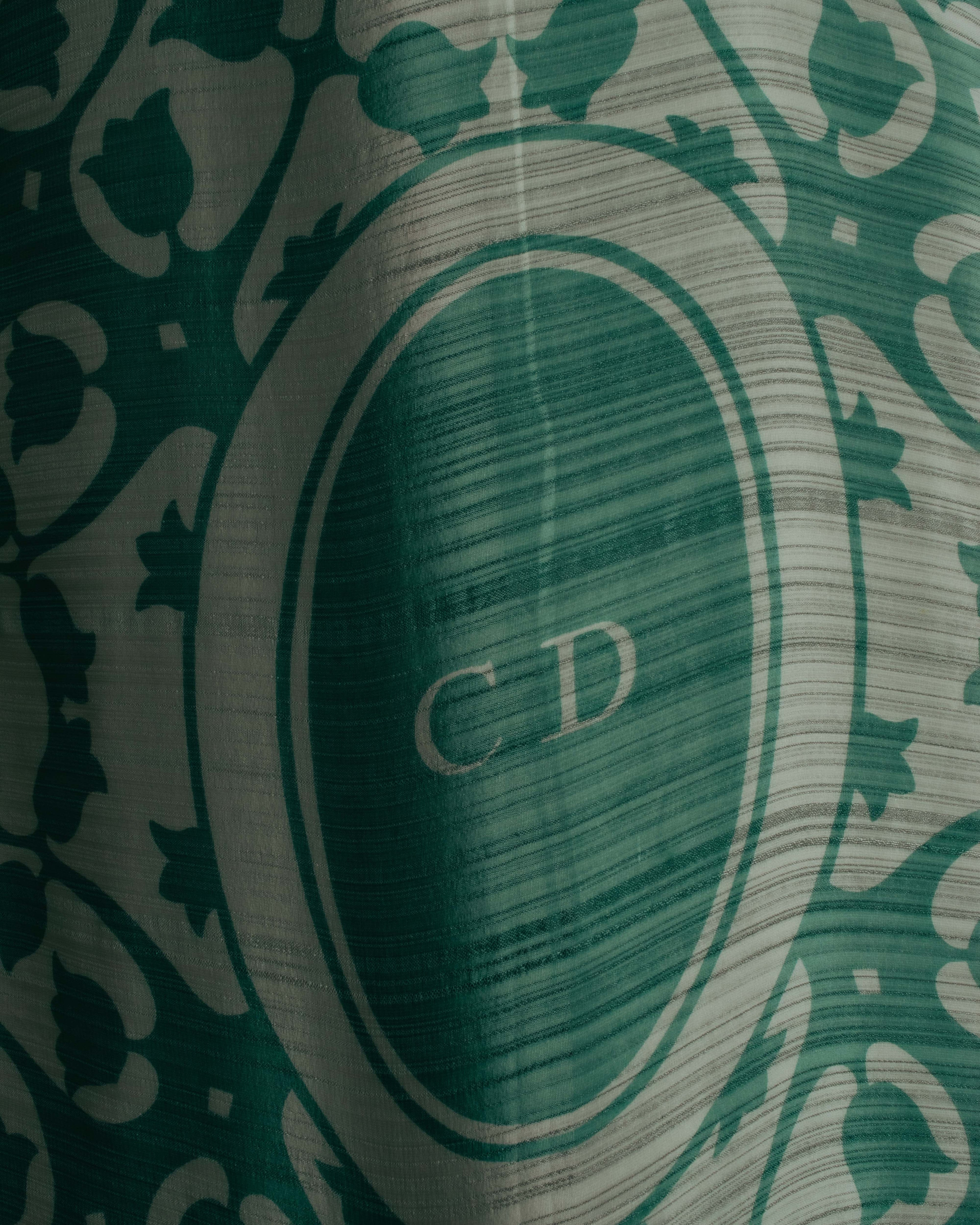 "Christian Dior" 85's-95's Vintage emerald tulip botanical silk shantung scarf