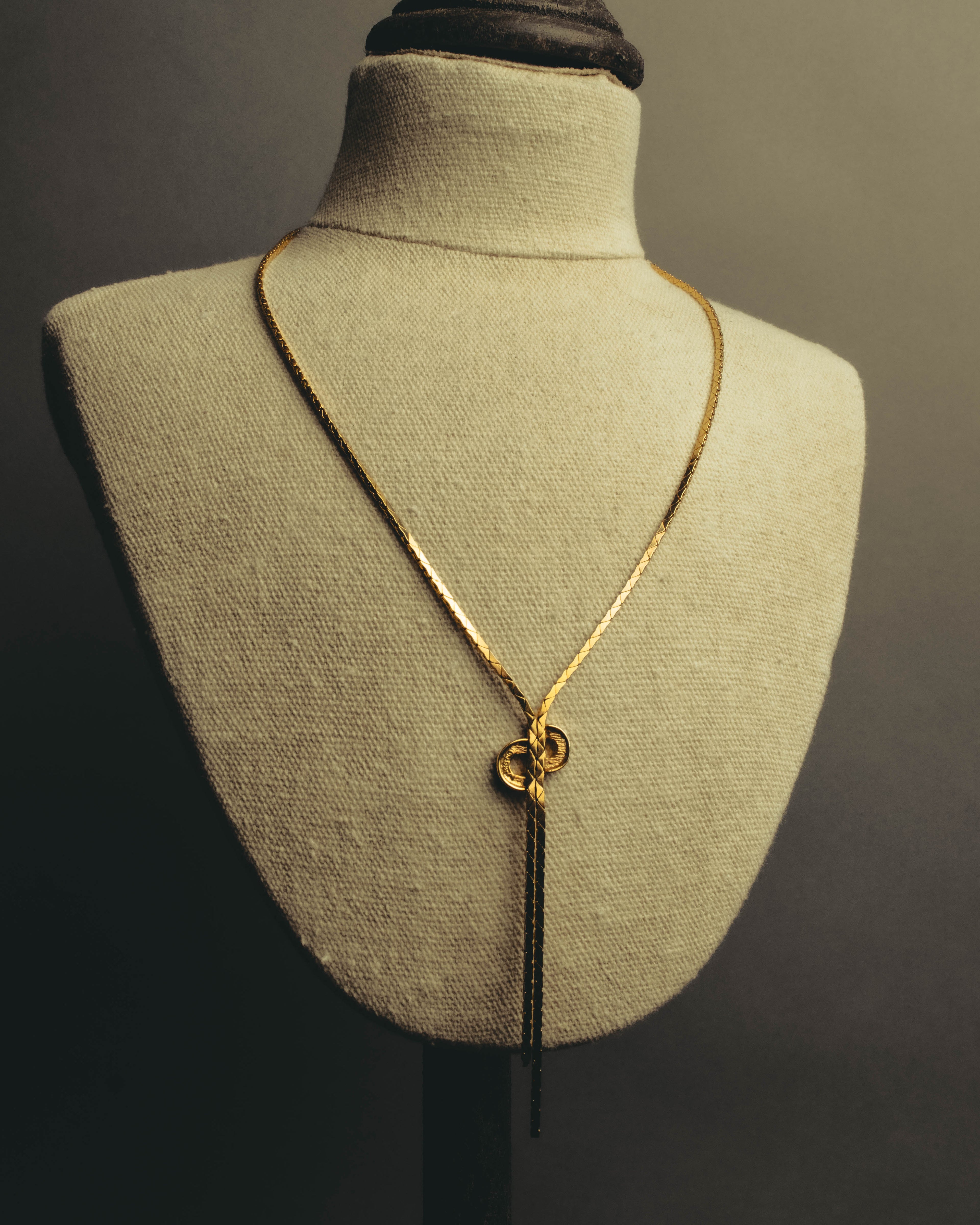"Christian Dior" 80's-90's Gold tone rhinestone cd lariat necklace