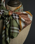 "BURBERRYS" Rose motif layered check pattern silk scarf