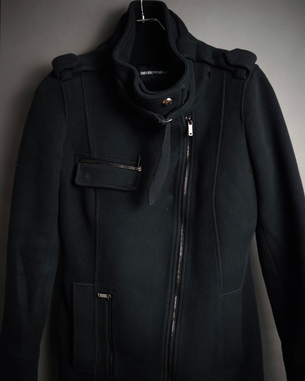 “EMPORIO ARMANI” 2009 AW Military inspired zip-up knit long coat